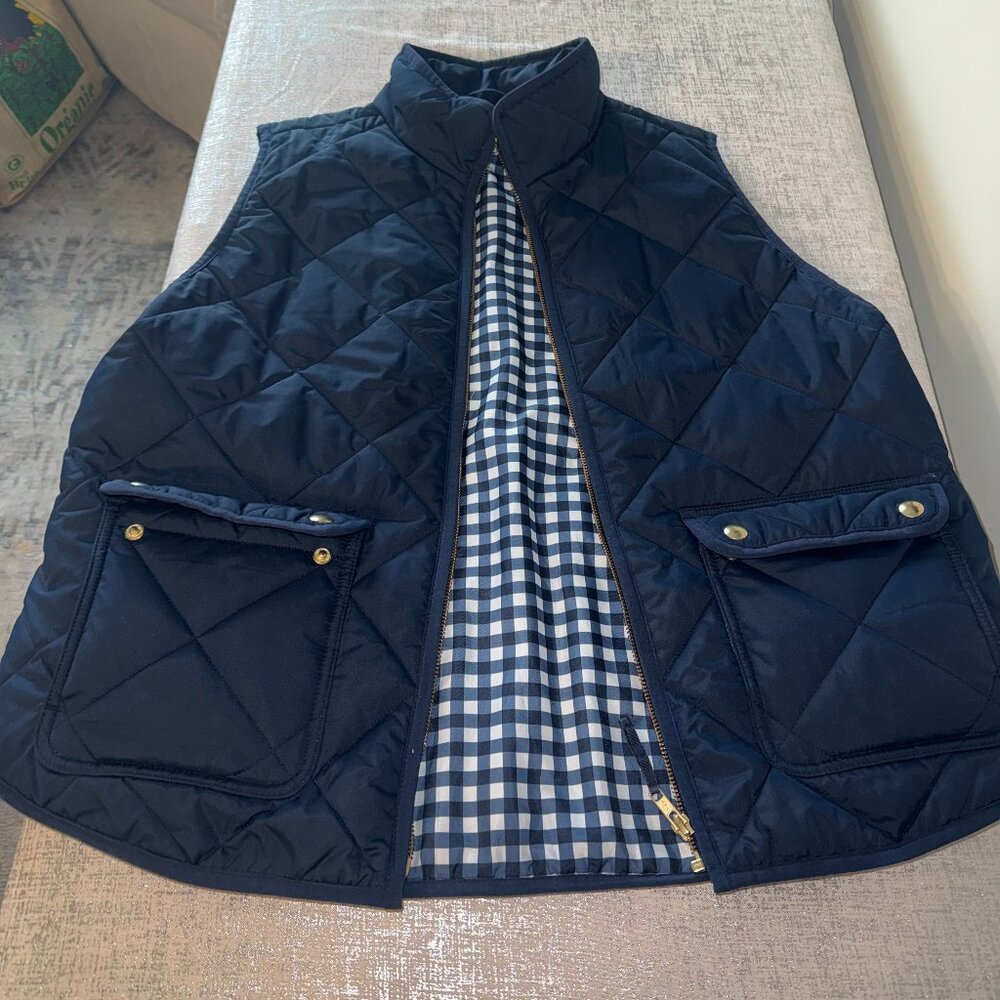 J. Crew Navy and Gold Checkered Interior Vest